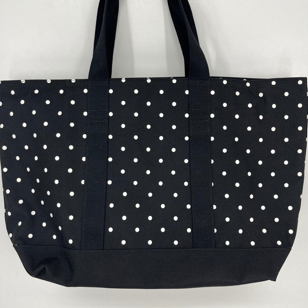 Banana Republic Black White Polka Dot Canvas Zip Top Tote Bag Large Handbag - Picture 8 of 11